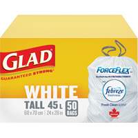 Tall 45L Febreze Garbage Bags, Regular, 24" W x 28" L, White Oxford Builders Supplies Inc