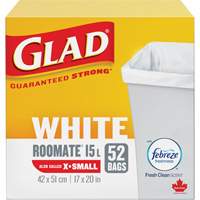 X-Small 15L Roommate Febreze Garbage Bags, Regular, 17" W x 20" L, White Oxford Builders Supplies Inc