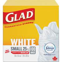 Small 25L Febreze Garbage Bags, Regular, 20" W x 20" L, White Oxford Builders Supplies Inc