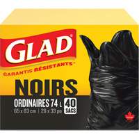 74L Garbage Bags, Regular, 26" W x 33" L, Black Oxford Builders Supplies Inc