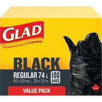 74L Garbage Bags, Regular, 26" W x 33" L, Black Oxford Builders Supplies Inc