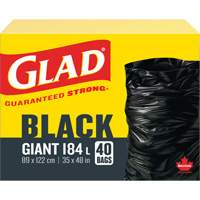 184L Garbage Bags, Regular, 35" W x 48" L, Black Oxford Builders Supplies Inc