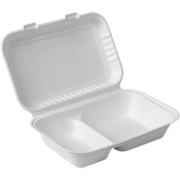 Compostable Hinged Food Containers with Compartments, Bagasse, Rectangular Oxford Builders Supplies Inc