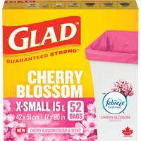 Glad&reg; Cherry Blossom Coloured & Scented Bags, Strong, 17" W x 20" L, Pink, 15 L (3.96 Gal.) Capacity Oxford Builders Supplies Inc