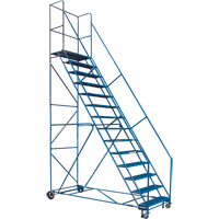 CSA-Certified Rolling Step Ladder with Locking Step, 14 Steps, 30" Step Width, 128" Platform Height, Steel Oxford Builders Supplies Inc