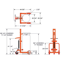 Hydraulic Large Liquid Gas Cylinder Cart HLCC, Polyurethane Wheels, 20" W x 20" D Base, 1000 lbs. Oxford Builders Supplies Inc