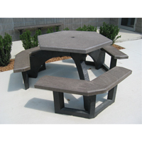 Recycled Plastic Hexagon Picnic Tables, 78" L x 78" W, Brown Oxford Builders Supplies Inc