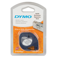 Labels for LetraTag Plus LT100-H, 12 mm x 13', Black on Silver Oxford Builders Supplies Inc
