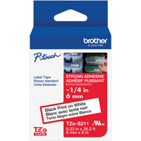 Extra-Strength Laminated Tape for P-Touch Label Makers, 6 mm x 8 m, Black on White Oxford Builders Supplies Inc