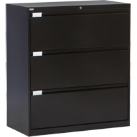 Lateral Filing Cabinet, Steel, 3 Drawers, 36" W x 18" D x 40-1/16" H, Black Oxford Builders Supplies Inc