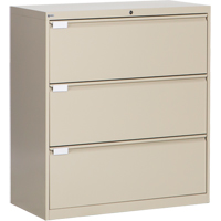 Lateral Filing Cabinet, Steel, 3 Drawers, 36" W x 18" D x 40-1/16" H, Beige Oxford Builders Supplies Inc