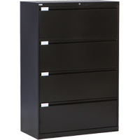 Lateral Filing Cabinet, Steel, 4 Drawers, 36" W x 18" D x 53-3/8" H, Black Oxford Builders Supplies Inc