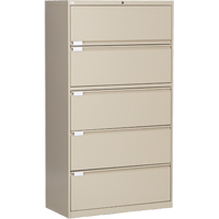Lateral Filing Cabinet, Steel, 5 Drawers, 36" W x 18" D x 65-1/2" H, Beige Oxford Builders Supplies Inc