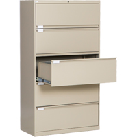 Lateral Filing Cabinet, Steel, 5 Drawers, 36" W x 18" D x 65-1/2" H, Beige Oxford Builders Supplies Inc