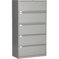 Lateral Filing Cabinet, Steel, 5 Drawers, 36" W x 18" D x 65-1/2" H, Grey Oxford Builders Supplies Inc