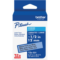 Laminated Tape for P-Touch&reg;, 12 mm x 8 m, Black on Blue Oxford Builders Supplies Inc