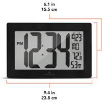 Horloge murale &agrave; r&eacute;glage et ajustement automatiques avec support, Num&eacute;rique, &agrave; piles, Noir Oxford Builders Supplies Inc