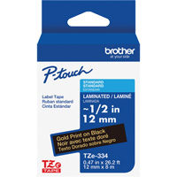 TZe-334 Laminated Tape for TZe-Compatible P-Touch Label Makers, Gold on Black, 0.47" Width Oxford Builders Supplies Inc