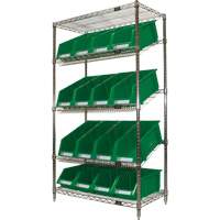 Slanted Wire Shelf with Bins, 5 Tiers, 36" W x 63" H x 18" D Oxford Builders Supplies Inc