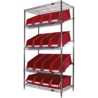 Slanted Wire Shelf with Bins, 5 Tiers, 36" W x 63" H x 18" D Oxford Builders Supplies Inc