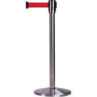Free-Standing Crowd Control Barrier, Steel, 35" H, Red Tape, 7' Tape Length Oxford Builders Supplies Inc