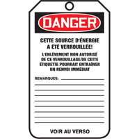 Lockout Tags, Cardstock, 3-1/8" W x 5-7/8" H, French Oxford Builders Supplies Inc