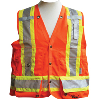 Vestes de s&eacute;curit&eacute; pour arpenteur, Orange haute visibilit&eacute;, Moyen, Polyester Oxford Builders Supplies Inc
