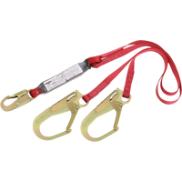 PRO Shock Absorbing Lanyards, 6', Rebar Hook Center, Snap Hook Leg Ends, Polyester Oxford Builders Supplies Inc