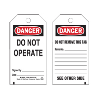 Lockout Tags, Plastic, 3" W x 5-3/4" H, English Oxford Builders Supplies Inc