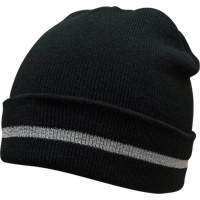 Bonnet en tricot avec bande r&eacute;fl&eacute;chissante argent&eacute;e, Taille unique, Noir Oxford Builders Supplies Inc