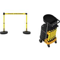 Syst&egrave;me de barri&egrave;re &agrave; chariot portatif avec plateau Plus, 75' lo, M&eacute;tal/Plastique, Jaune Oxford Builders Supplies Inc