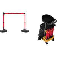 Syst&egrave;me de barri&egrave;re &agrave; chariot portatif avec plateau Plus, 75' lo, M&eacute;tal/Plastique, Rouge Oxford Builders Supplies Inc