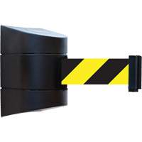 Tensabarrier&reg; Wall Unit, Steel, Screw Mount, 30', Black and Yellow Tape Oxford Builders Supplies Inc