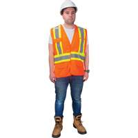 Veste d'arpenteur haute visibilit&eacute; conforme &agrave; la CSA, Orange haute visibilit&eacute;, Moyen, Polyester Oxford Builders Supplies Inc