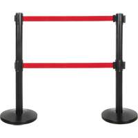 Barri&egrave;re pour le contr&ocirc;le des foules &agrave; courroie double, Acier, 35" h, Ruban Rouge, Longueur du ruban 7' Oxford Builders Supplies Inc