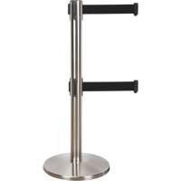 Barri&egrave;re pour le contr&ocirc;le des foules &agrave; courroie double, Acier, 35" h, Ruban Noir, Longueur du ruban 7' Oxford Builders Supplies Inc