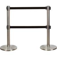 Barri&egrave;re pour le contr&ocirc;le des foules &agrave; courroie double, Acier, 35" h, Ruban Noir, Longueur du ruban 7' Oxford Builders Supplies Inc