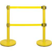 Barri&egrave;re pour le contr&ocirc;le des foules &agrave; courroie double, Acier, 35" h, Ruban Jaune, Longueur du ruban 7' Oxford Builders Supplies Inc