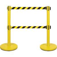 Barri&egrave;re pour le contr&ocirc;le des foules &agrave; courroie double, Acier, 35" h, Ruban Noir/Jaune, Longueur du ruban 7' Oxford Builders Supplies Inc