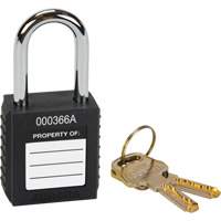 Verrouillage pour les consignations, Cadenas de s&eacute;curit&eacute;, Cl&eacute;s diff&eacute;rentes, Thermoplastique, Largeur de 1-1/2" Oxford Builders Supplies Inc