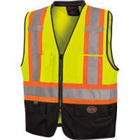 6895 Veste de s&eacute;curit&eacute; haute visibilit&eacute; bicolore avec fermeture &agrave; glissi&egrave;re sur tout le devant, Noir/Jaune lime haute visibilit&eacute;, 2T-Grand/3T-Grand, Polyester Oxford Builders Supplies Inc