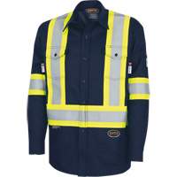 7742SF FR-TECH&reg; High-Visibility 88/12 Arc-Rated Safety Shirt, Small, Navy Blue Oxford Builders Supplies Inc