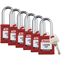 Velocity Lockout Padlocks, Red, Keyed Different, Nylon, 1-1/2" Width Oxford Builders Supplies Inc