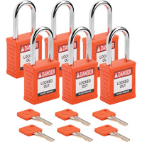 Velocity Lockout Padlocks, Orange, Keyed Different, Nylon, 1-1/2" Width Oxford Builders Supplies Inc