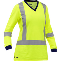 Bisley&reg; Women's X-Back Long Sleeve Shirt, Poly-Cotton, Small, High Visibility Lime-Yellow Oxford Builders Supplies Inc