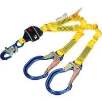 Twin-Leg Stretch Web Shock-Absorbing Lanyard, 4', Rebar Hook Center, Snap Hook Leg Ends Oxford Builders Supplies Inc