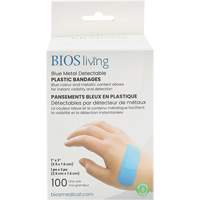 Blue Water-Resistant Bandages, Rectangular/Square, 3", Plastic Metal Detectable, Sterile Oxford Builders Supplies Inc