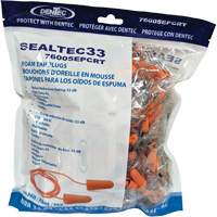 Bouchons d'oreilles coniques jetables en mousse de PU orange SEALTEC33, Vrac - Sac en poly, Avec cordon Oxford Builders Supplies Inc