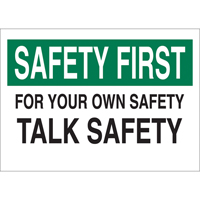 "Talk Safety" Sign, 10" x 14", Aluminum, English Oxford Builders Supplies Inc