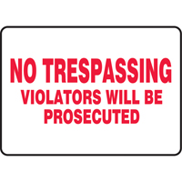 "No Trespassing" Sign, 7" x 10", Vinyl, English Oxford Builders Supplies Inc